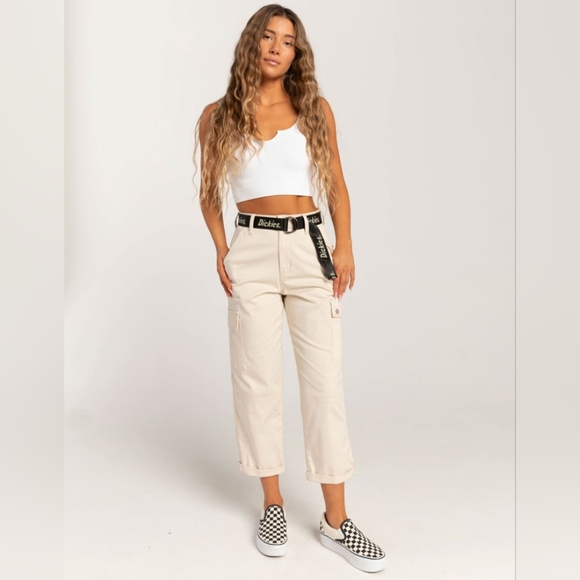 DICKIES Roll Cuff Women's Cargo Pants Size 28 Stone Color - Picture 2 of 6